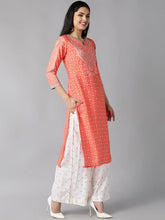 Women Peach Coloured White Ethnic Motifs Printed Kurta With Palazzos Dupatta Set